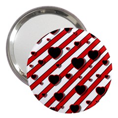 Black And Red Harts 3  Handbag Mirrors by Valentinaart