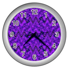 Purple Wavey Squiggles Wall Clocks (silver)  by BrightVibesDesign