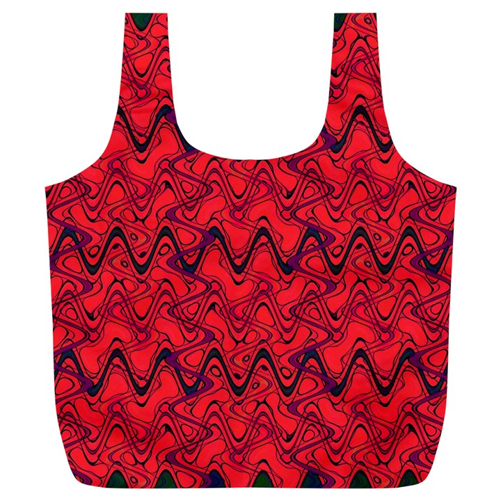 Red Wavey Squiggles Full Print Recycle Bags (L) 