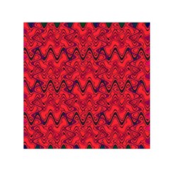 Red Wavey Squiggles Small Satin Scarf (square)  by BrightVibesDesign