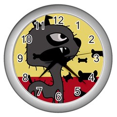 Angry Little Dog Wall Clocks (silver)  by Valentinaart