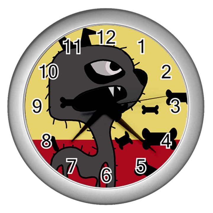 Angry little dog Wall Clocks (Silver) 