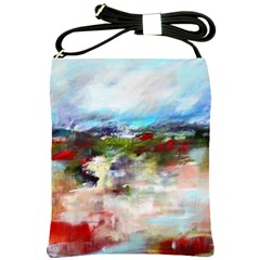 Red Abstract Landscape Shoulder Sling Bags by artistpixi