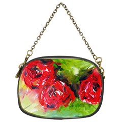 Floral  Red On Green Chain Purses (one Side)  by artistpixi