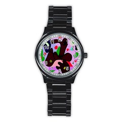 Decorative Abstraction Stainless Steel Round Watch by Valentinaart