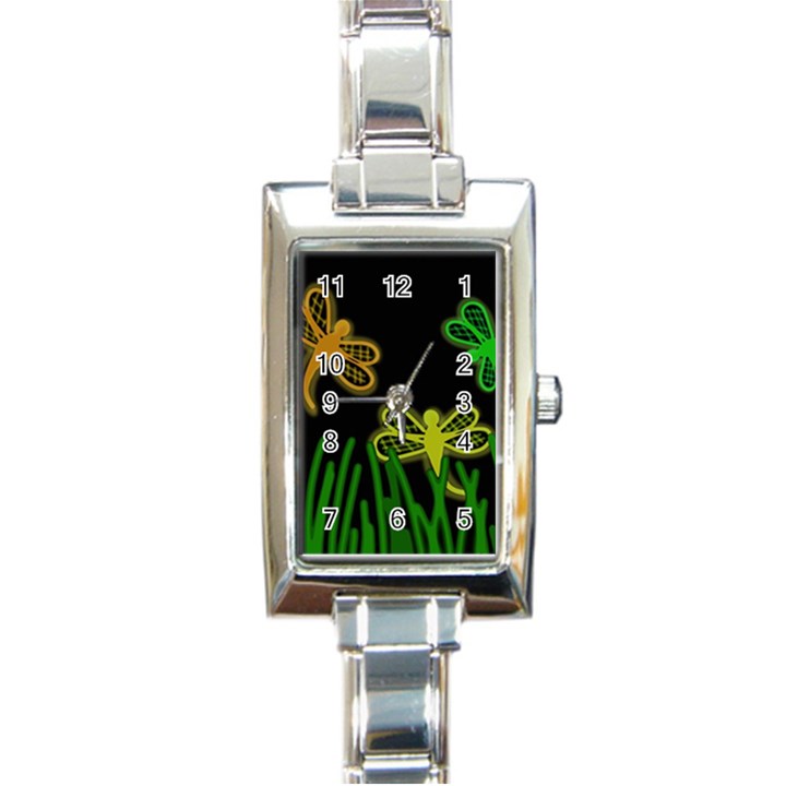 Neon dragonflies Rectangle Italian Charm Watch