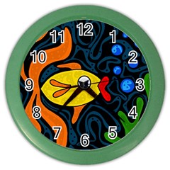 Yellow Fish Color Wall Clocks by Valentinaart