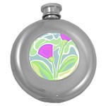 Purple flowers Round Hip Flask (5 oz) Front