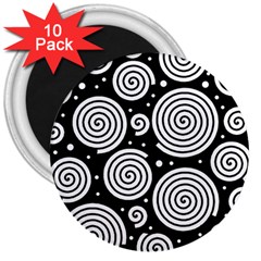 Black And White Hypnoses 3  Magnets (10 Pack)  by Valentinaart