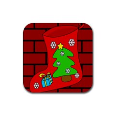 Christmas Sock Rubber Coaster (square)  by Valentinaart