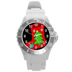 Christmas Sock Round Plastic Sport Watch (l) by Valentinaart