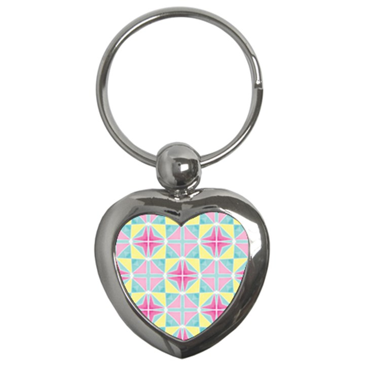 Pastel Block Tiles Pattern Key Chains (Heart) 