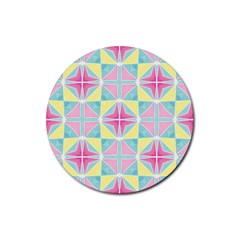 Pastel Block Tiles Pattern Rubber Round Coaster (4 Pack) 