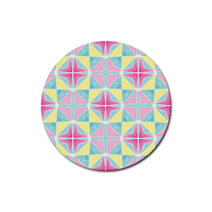 Pastel Block Tiles Pattern Rubber Round Coaster (4 pack) 