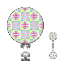 Pastel Block Tiles Pattern Stainless Steel Nurses Watch