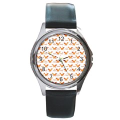 Fox And Laurel Pattern Round Metal Watch