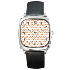 Fox And Laurel Pattern Square Metal Watch by TanyaDraws