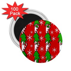 Christmas Tree Pattern - Red 2 25  Magnets (100 Pack)  by Valentinaart