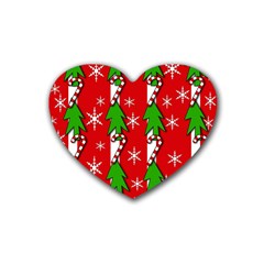 Christmas Tree Pattern - Red Rubber Coaster (heart)  by Valentinaart