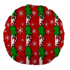 Christmas Tree Pattern - Red Large 18  Premium Flano Round Cushions by Valentinaart