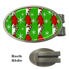 Christmas Pattern - Green Money Clips (oval)  by Valentinaart