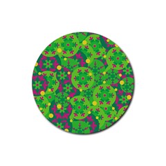 Christmas Decor - Green Rubber Coaster (round)  by Valentinaart