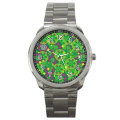 Christmas Decor - Green Sport Metal Watch by Valentinaart