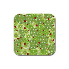 Green Christmas Decor Rubber Square Coaster (4 Pack)  by Valentinaart