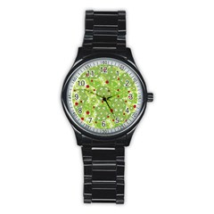Green Christmas Decor Stainless Steel Round Watch by Valentinaart