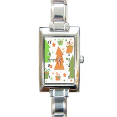 Christmas Design - Green And Orange Rectangle Italian Charm Watch