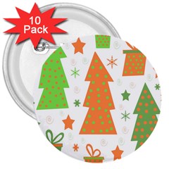 Christmas Design - Green And Orange 3  Buttons (10 Pack)  by Valentinaart