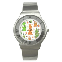 Christmas Design - Green And Orange Stainless Steel Watch