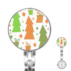 Christmas Design - Green And Orange Stainless Steel Nurses Watch by Valentinaart