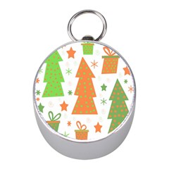 Christmas Design - Green And Orange Mini Silver Compasses by Valentinaart