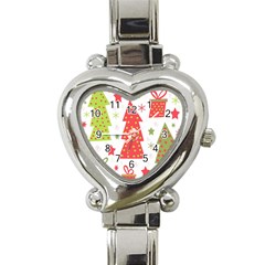 Christmas Design - Green And Red Heart Italian Charm Watch by Valentinaart