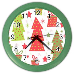 Christmas Design - Green And Red Color Wall Clocks by Valentinaart