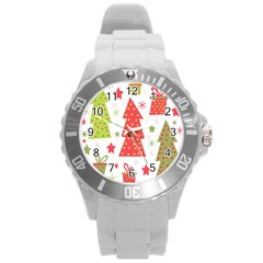 Christmas Design - Green And Red Round Plastic Sport Watch (l) by Valentinaart