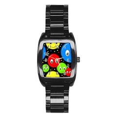 Smiley Faces Pattern Stainless Steel Barrel Watch by Valentinaart