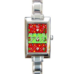 Christmas pattern - green and red Rectangle Italian Charm Watch