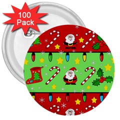 Christmas pattern - green and red 3  Buttons (100 pack) 