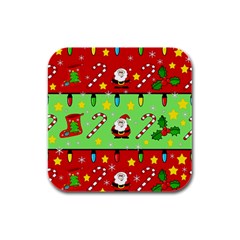 Christmas pattern - green and red Rubber Square Coaster (4 pack) 