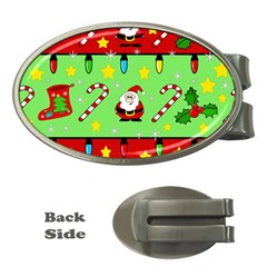 Christmas pattern - green and red Money Clips (Oval) 