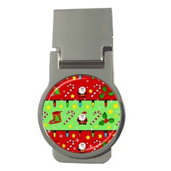 Christmas pattern - green and red Money Clips (Round) 