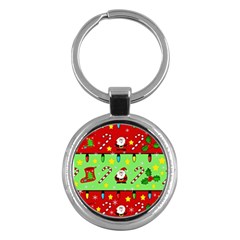 Christmas pattern - green and red Key Chains (Round) 