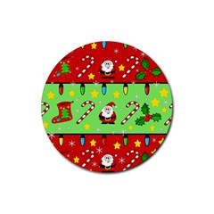 Christmas pattern - green and red Rubber Coaster (Round) 