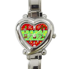 Christmas pattern - green and red Heart Italian Charm Watch