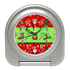 Christmas Pattern - Green And Red Travel Alarm Clocks by Valentinaart