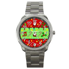 Christmas pattern - green and red Sport Metal Watch