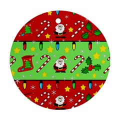 Christmas Pattern - Green And Red Round Ornament (two Sides)  by Valentinaart