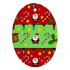 Christmas pattern - green and red Oval Ornament (Two Sides)